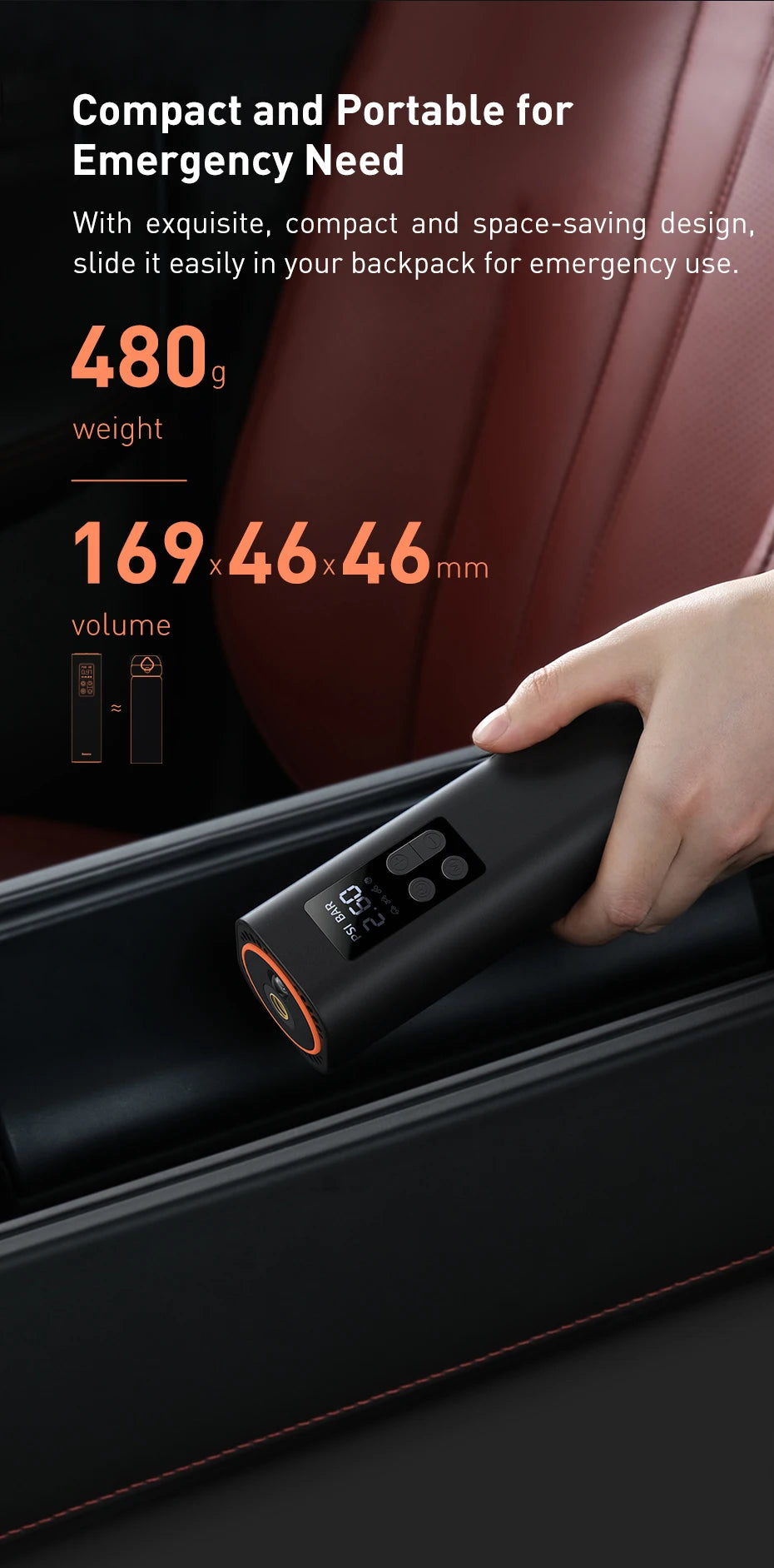 Baseus Mini Car Air Compressor 12V 150PSI Portable Car Tire Inflator
