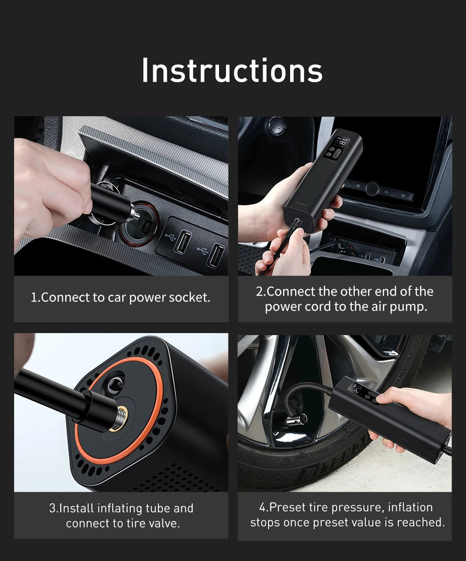 Baseus Mini Car Air Compressor 12V 150PSI Portable Car Tire Inflator