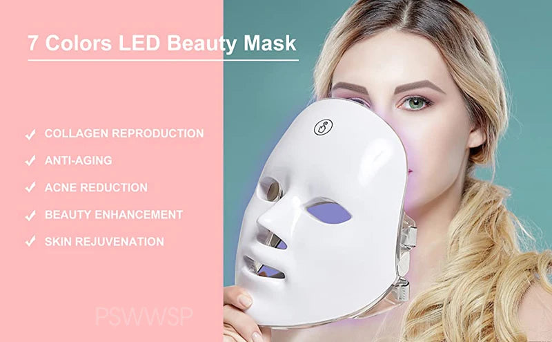 7 Colors LED Facial Mask Photon Therapy Face Skin Care Mask