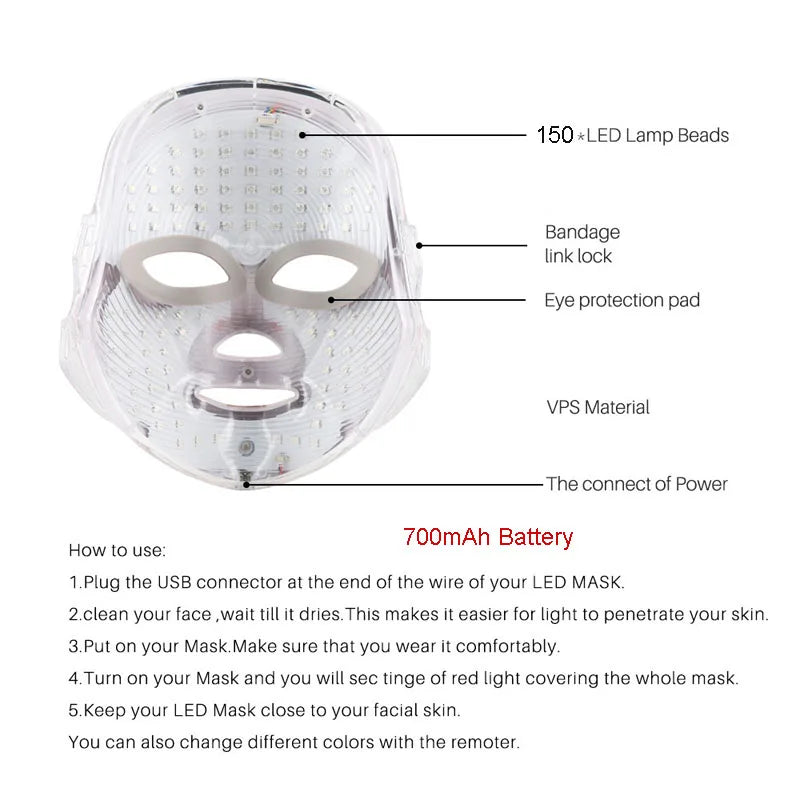 7 Colors LED Facial Mask Photon Therapy Face Skin Care Mask