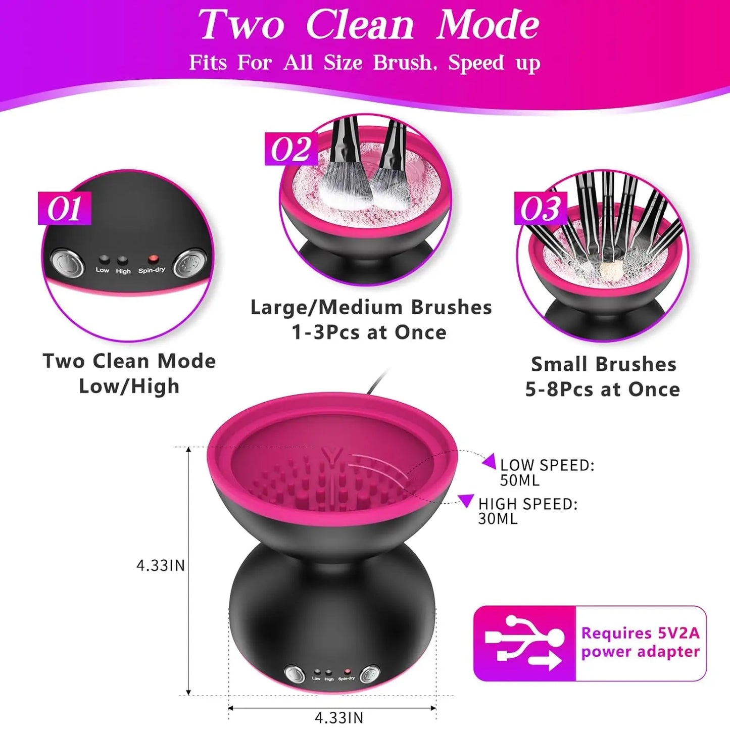 Two Gears Speed Makeup Brush Cleaner Machine,