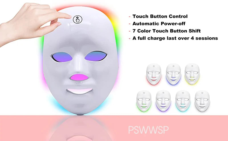 7 Colors LED Facial Mask Photon Therapy Face Skin Care Mask