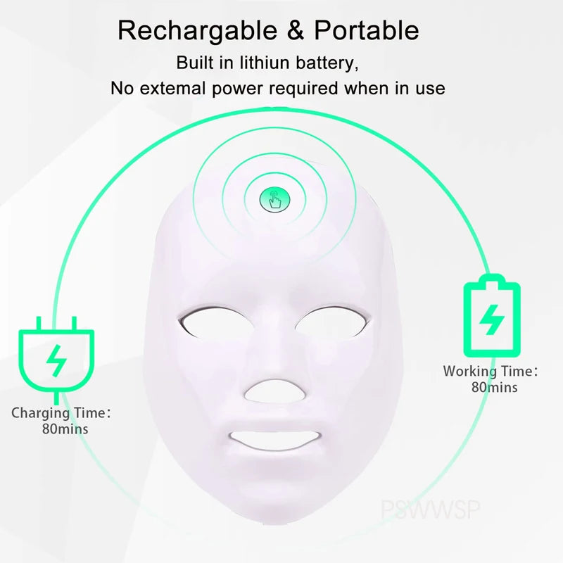 7 Colors LED Facial Mask Photon Therapy Face Skin Care Mask