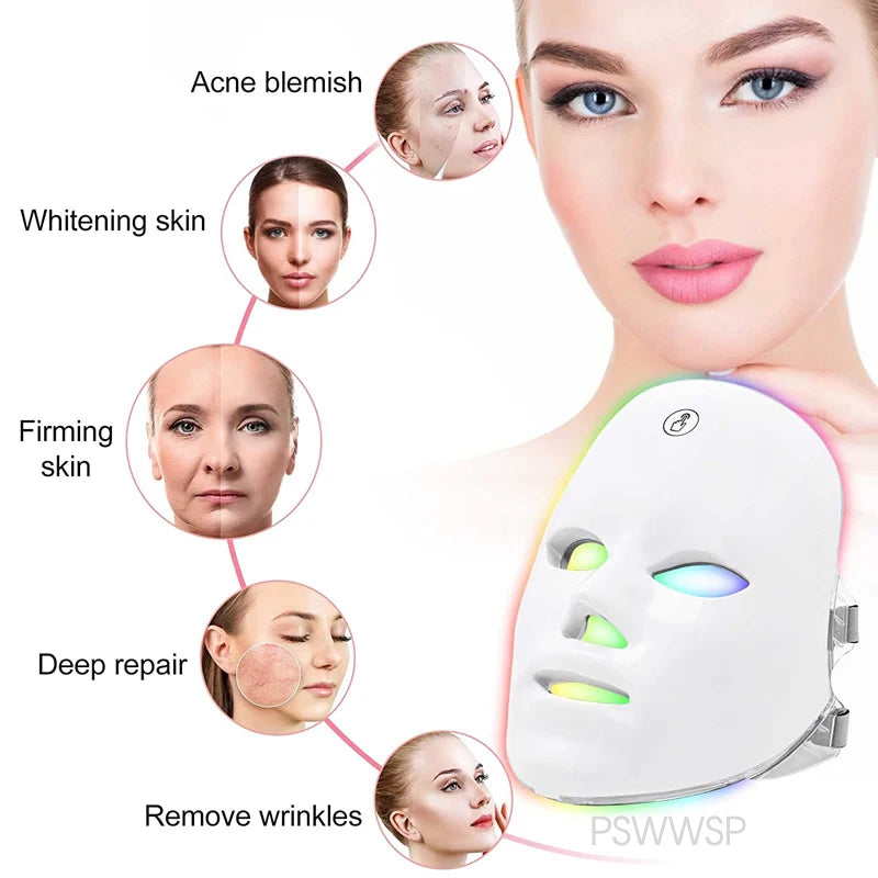 7 Colors LED Facial Mask Photon Therapy Face Skin Care Mask